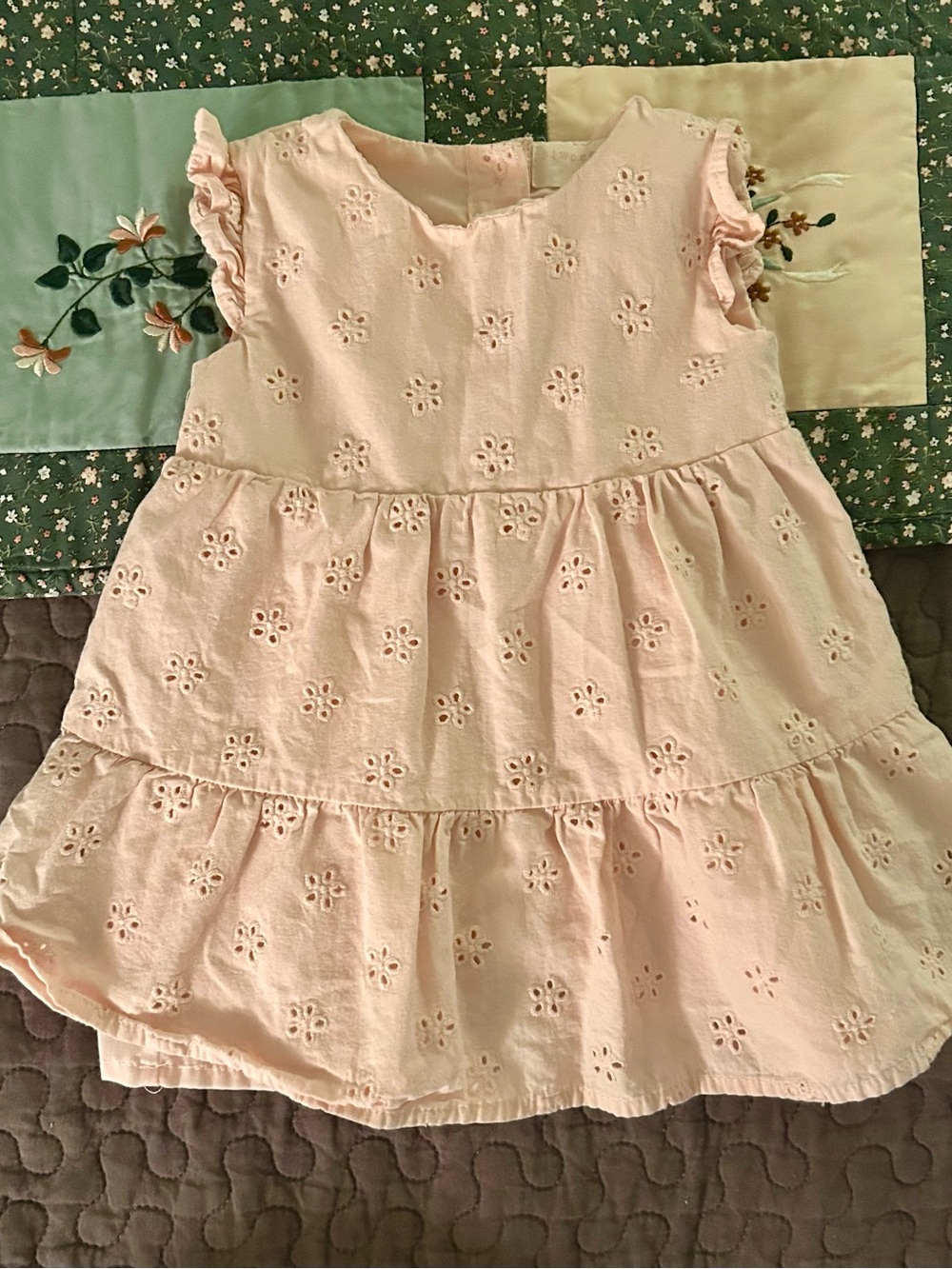 Girls' Eyelet Tiered Dress in Light Pink